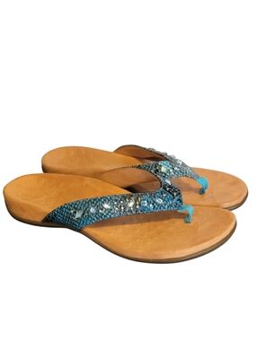 Vionic Lucia Toe Post Orthotic Beaded Sandal Aqua Blue Womens Size 9 NEW